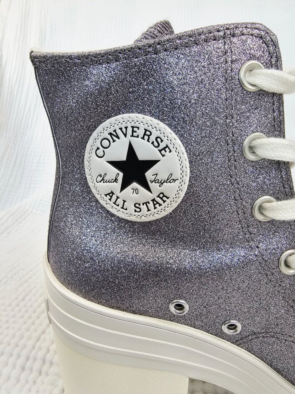 Converse Chuck 70 De Luxe Heel | Silver Glitter Platform | Women's 8/Men's 6 - Picture 4 of 9
